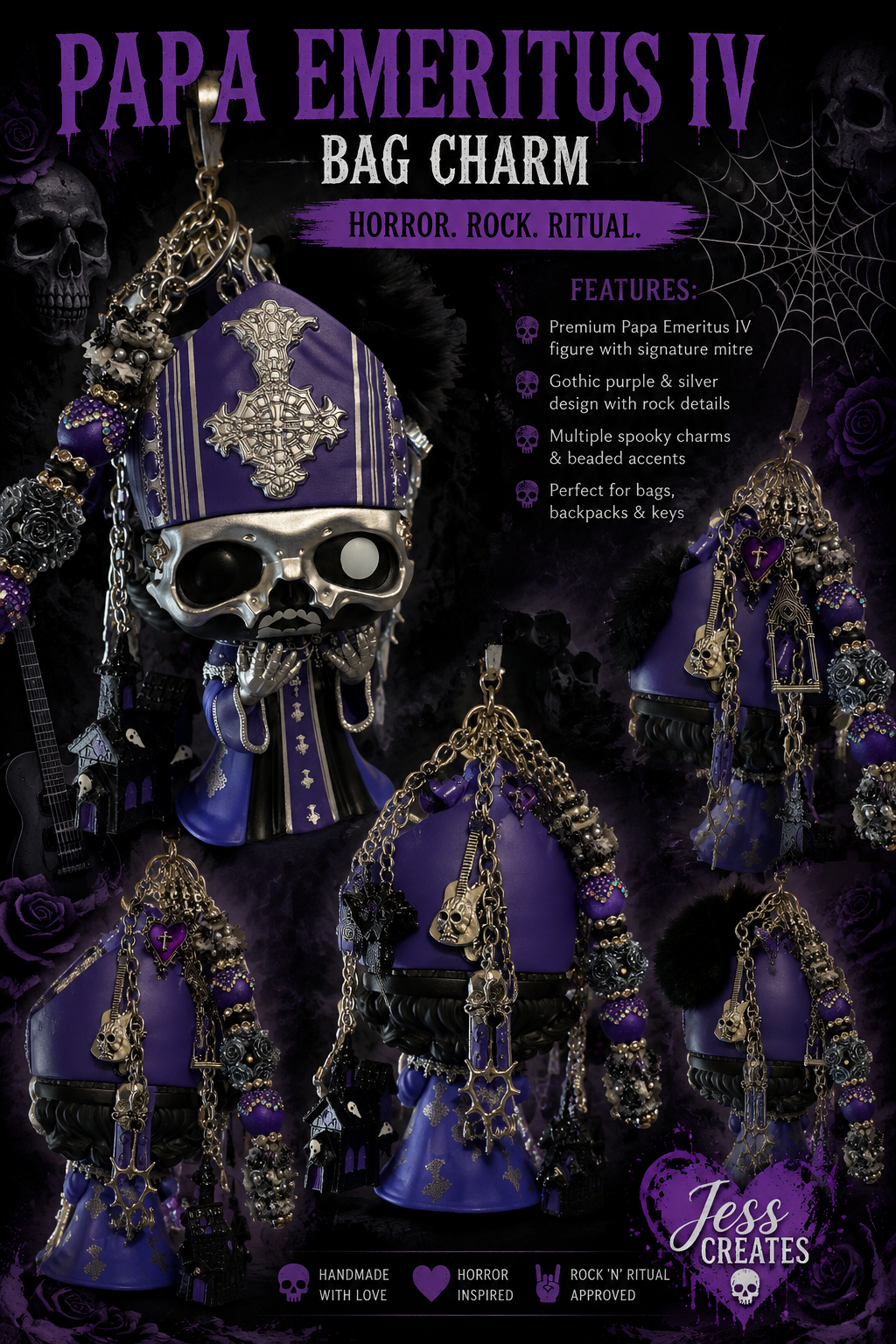 Papa Emeritus IV Inspired Bag Charm 🖤💜