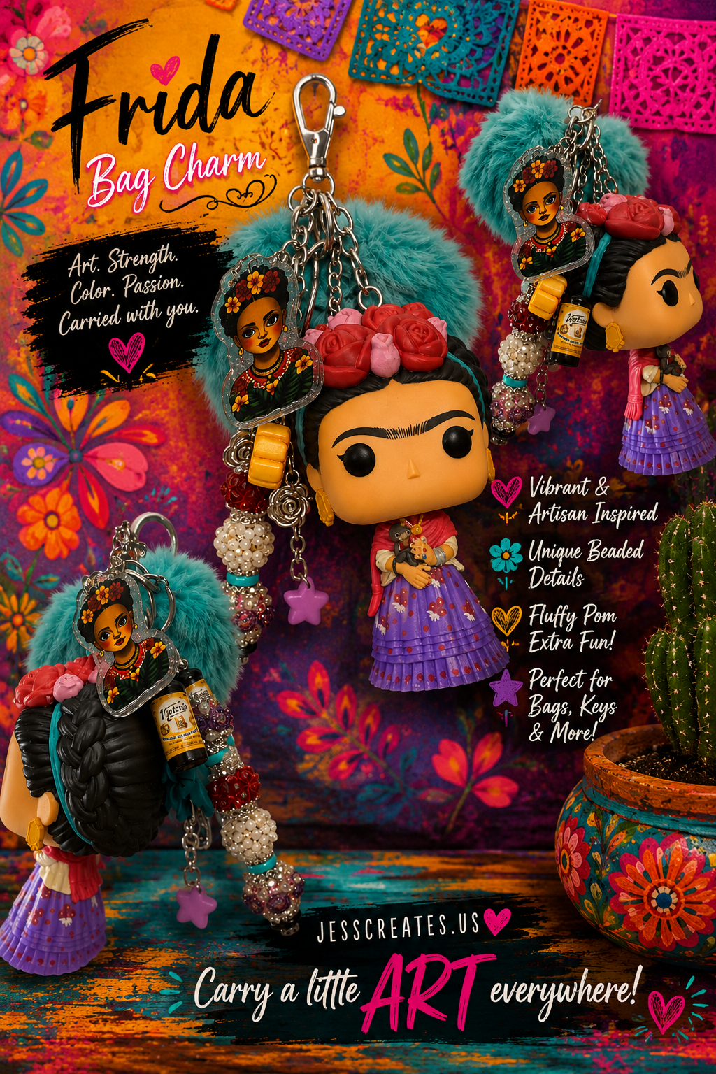 Frida-Inspired Bag Charm